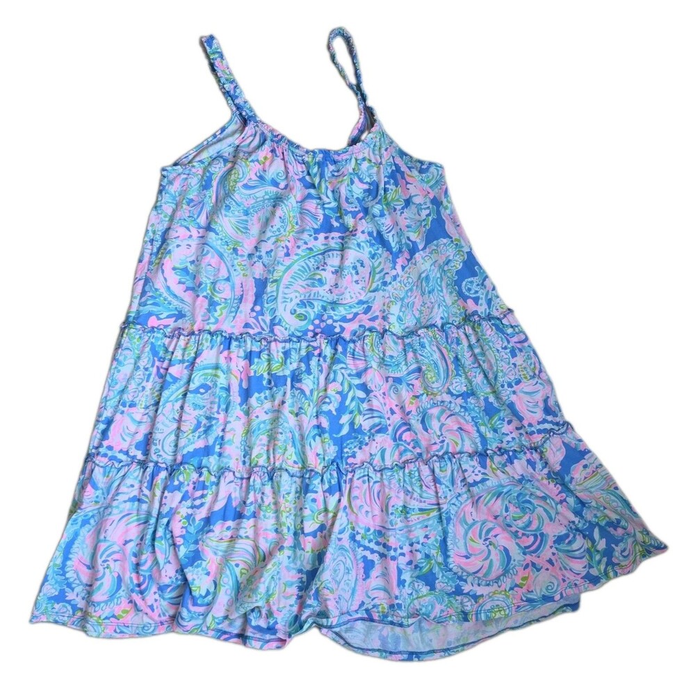Lilly Pulitzer Paisley Tiered Ruffle Sundress Cotton Knit Scoop Neck, Size L - Picture 7 of 8